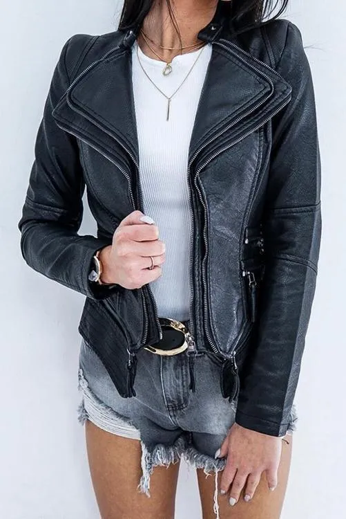 Zipper Slim Leather Jackets