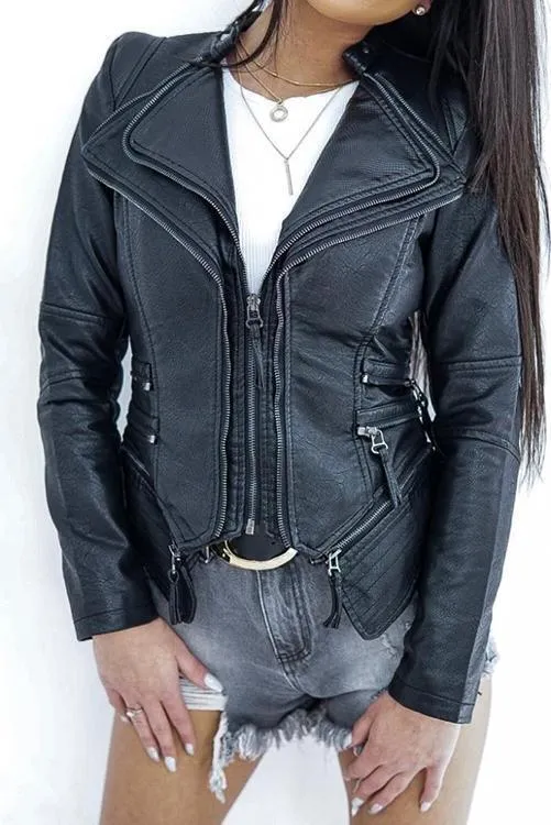 Zipper Slim Leather Jackets