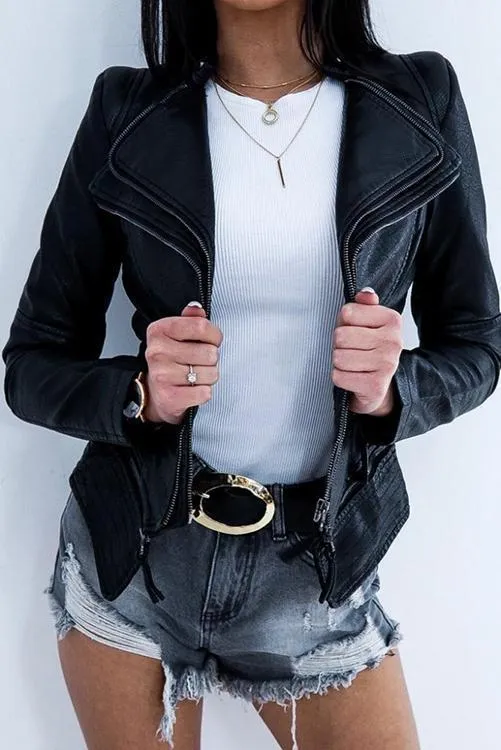 Zipper Slim Leather Jackets